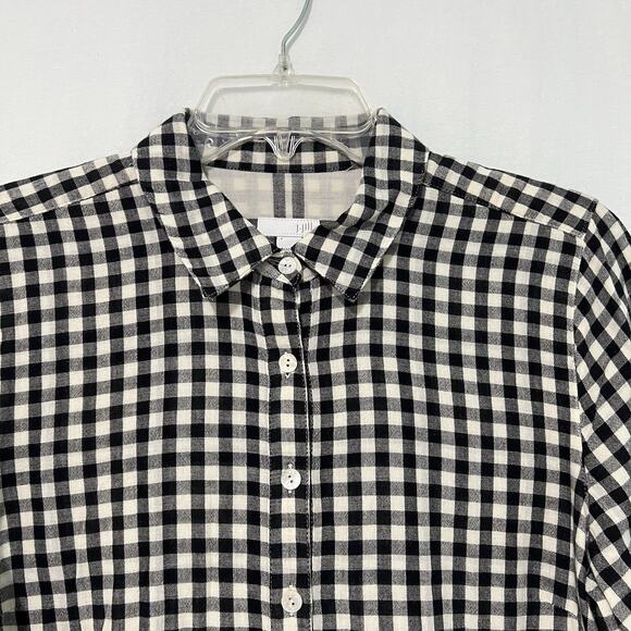 J. Jill Gingham Tunic Top Size Small Black Plaid Pockets Long Sleeve 100% Cotton - Picture 2 of 12